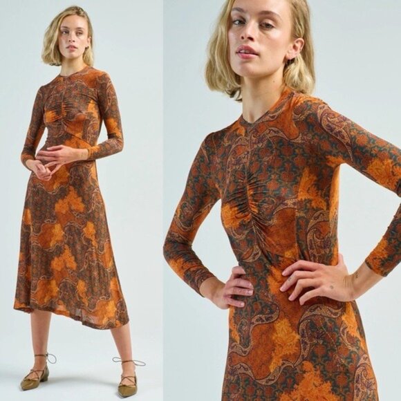 Ulla Johnson | Dresses | Ulla Johnson Naia Amber Orange Ruched Short Sleeve  Midi Dress Size Xl | Poshmark